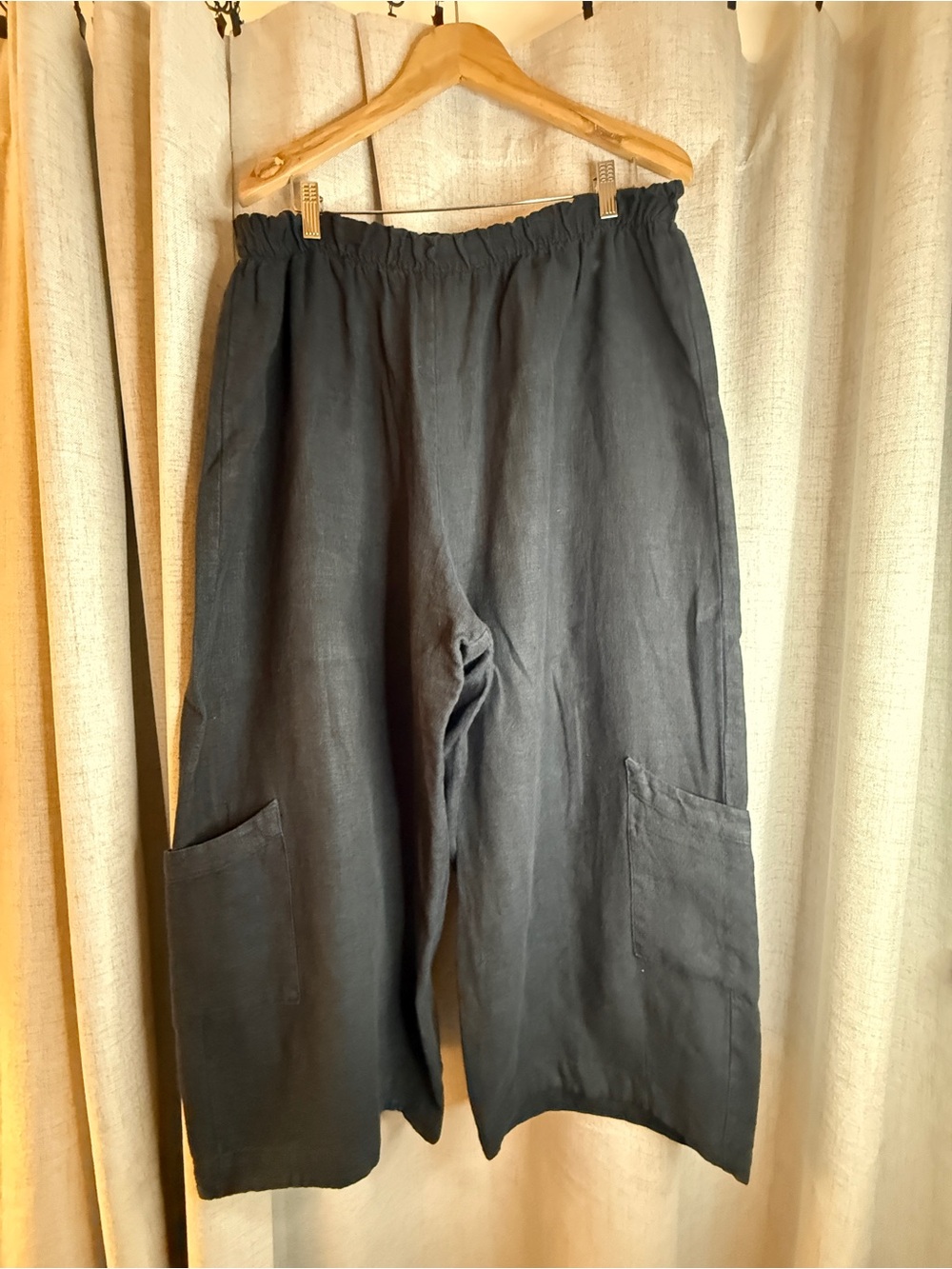 bryn Walker Black Wide-Leg Pull-On Linen Pants